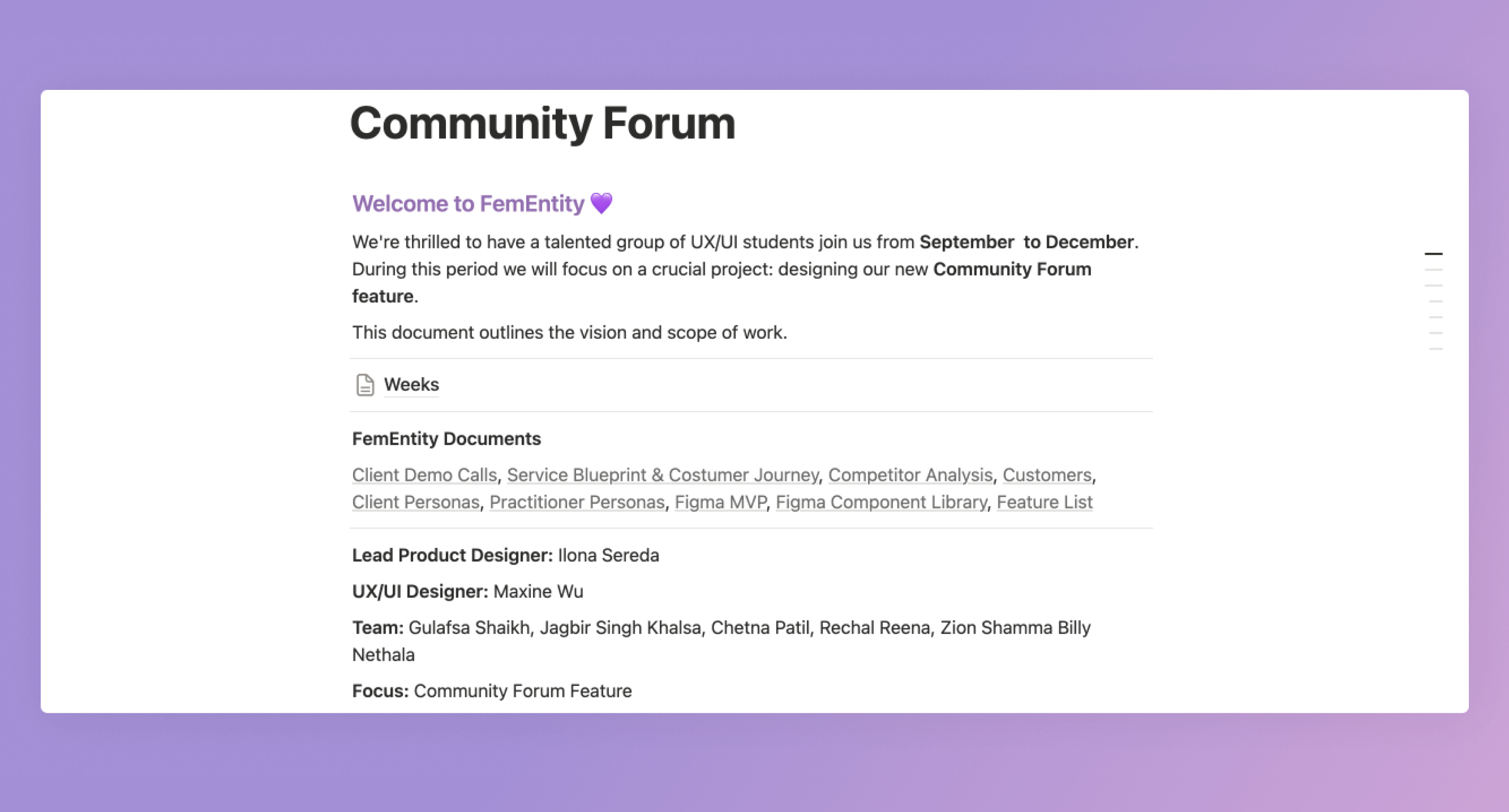 Notion page — Community Forum project overview