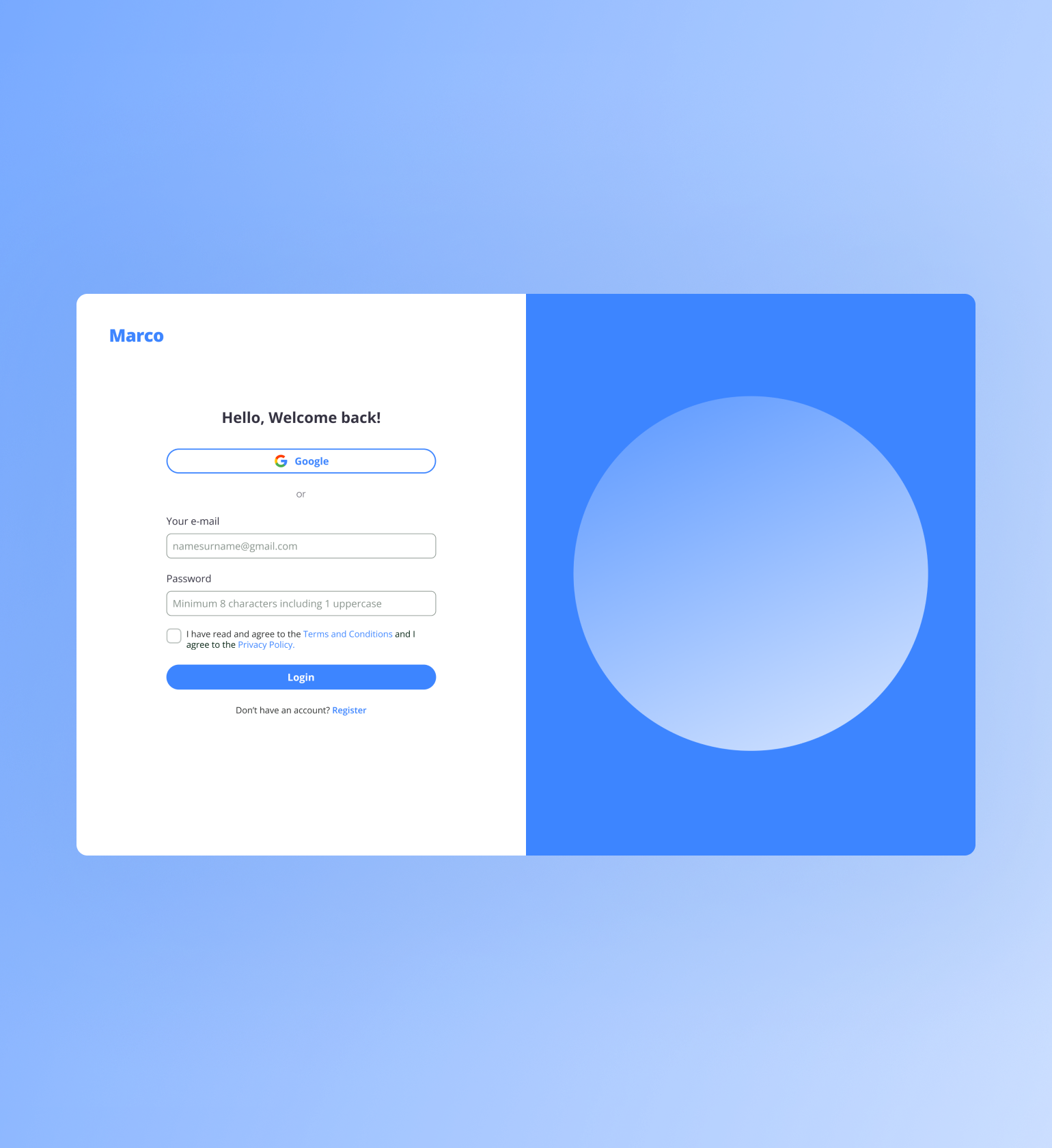 Old login and dashboard