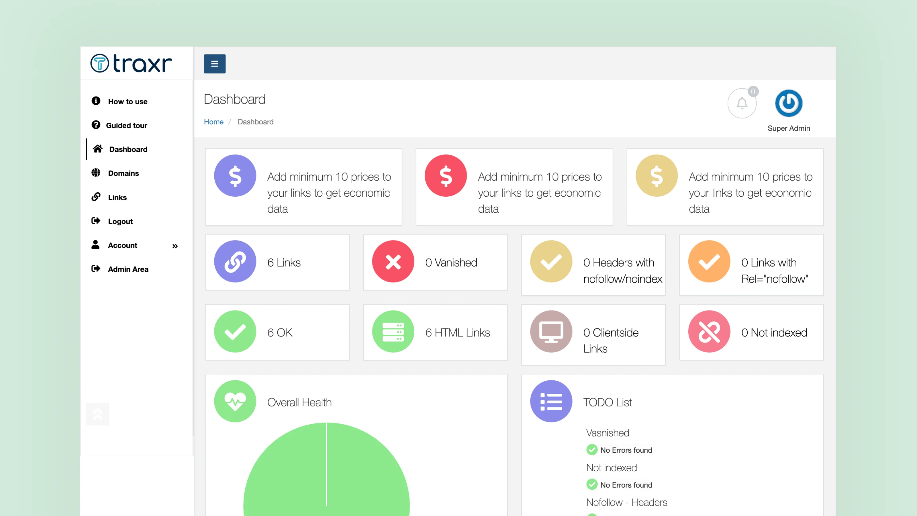 Old Traxr dashboard - cluttered and visually noisy